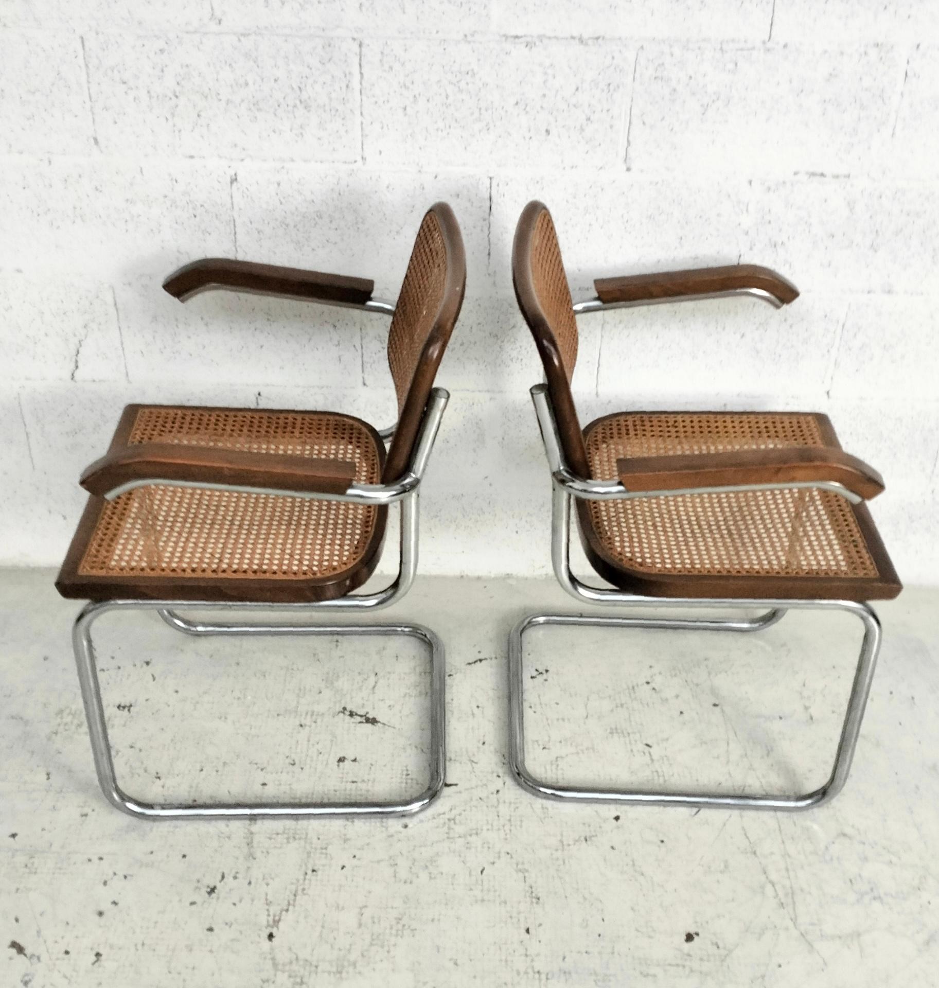 Metal Set of 2 Vienna straw and metal chairs in “Cesca” style by M.Breuer for Gavina For Sale