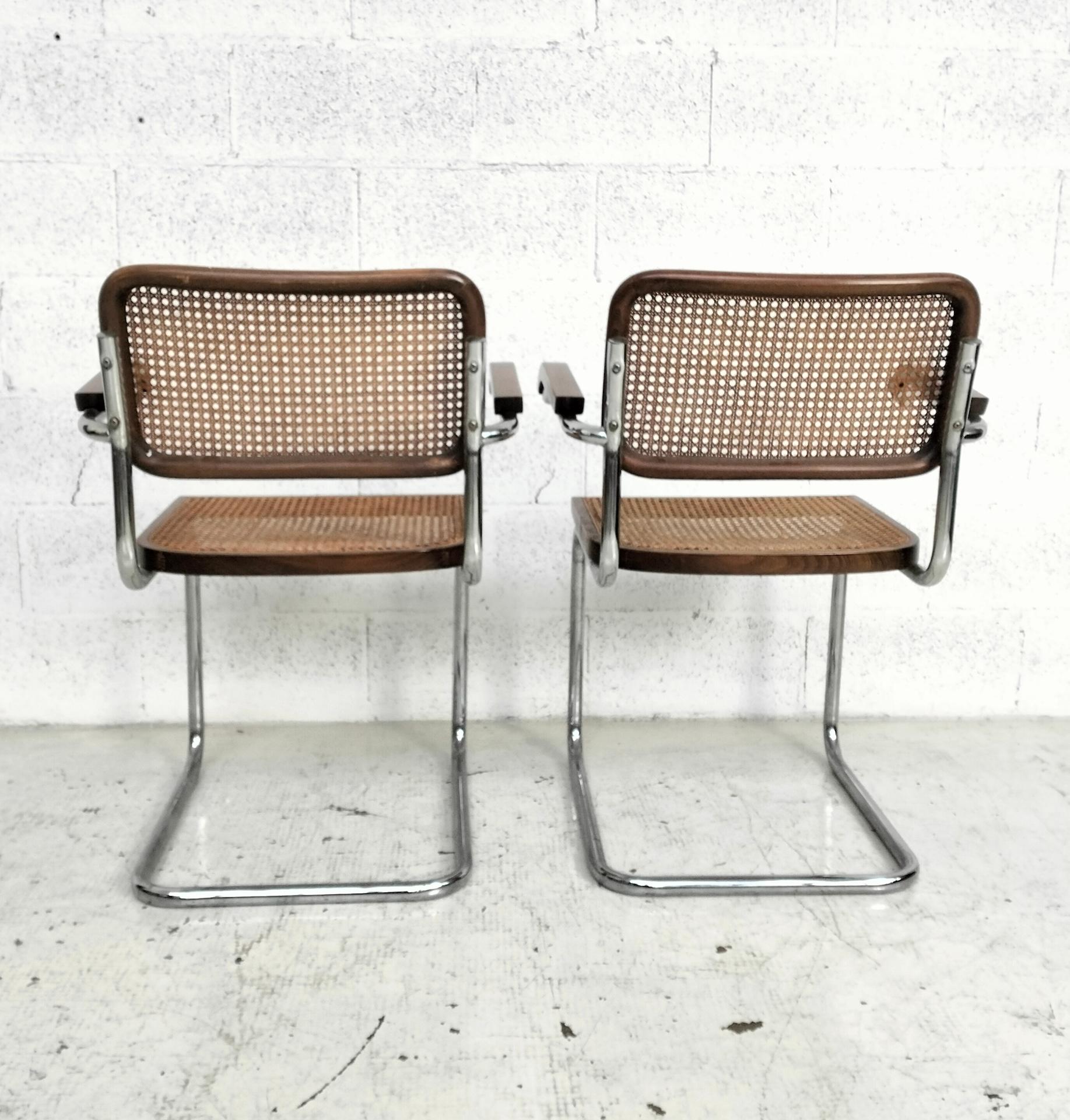 Set of 2 Vienna straw and metal chairs in “Cesca” style by M.Breuer for Gavina For Sale 1
