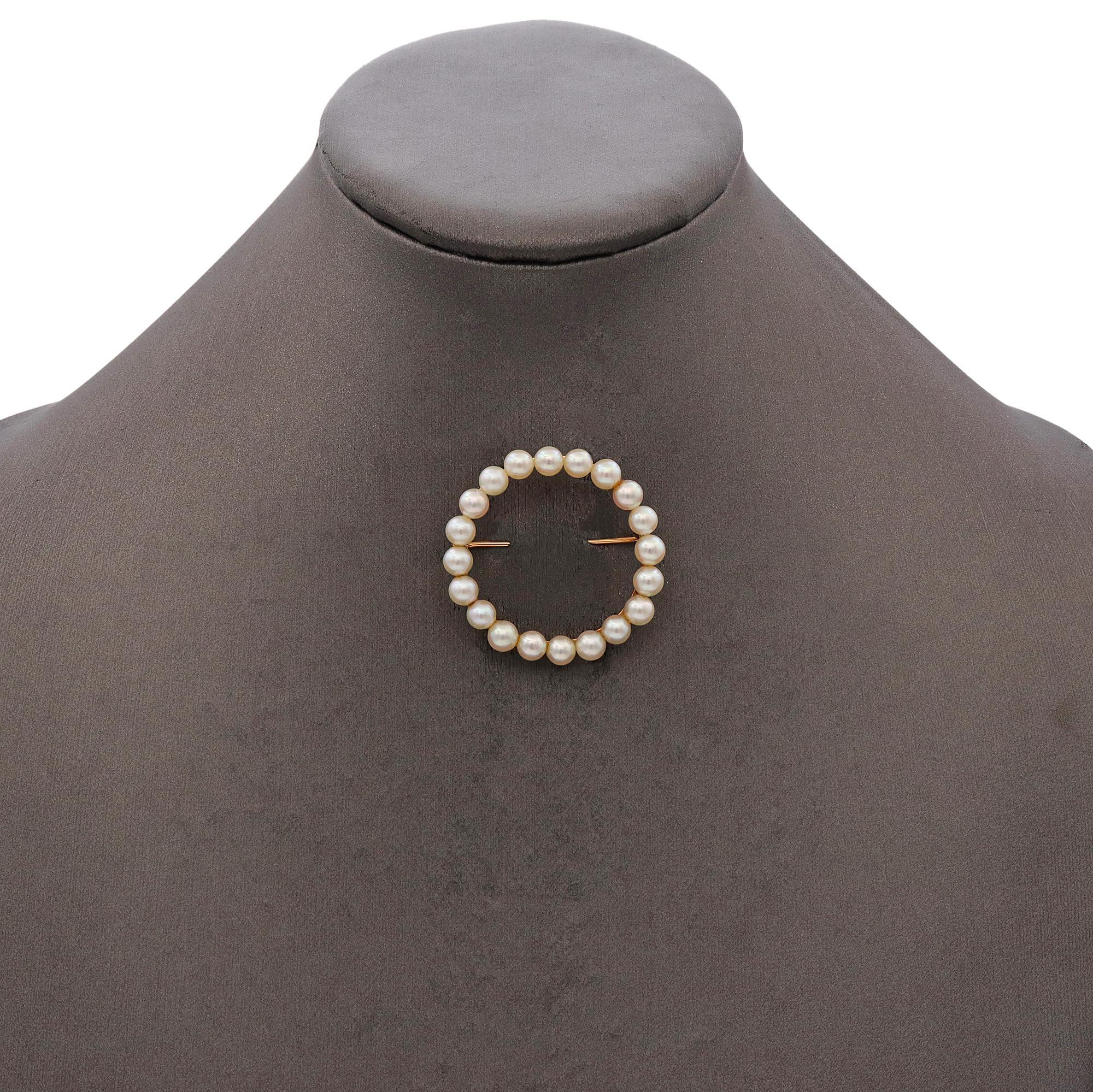 Set von 2 Vintage 14k Gelbgold Perlen Kreis-Broschen im Zustand „Gut“ im Angebot in New York, NY