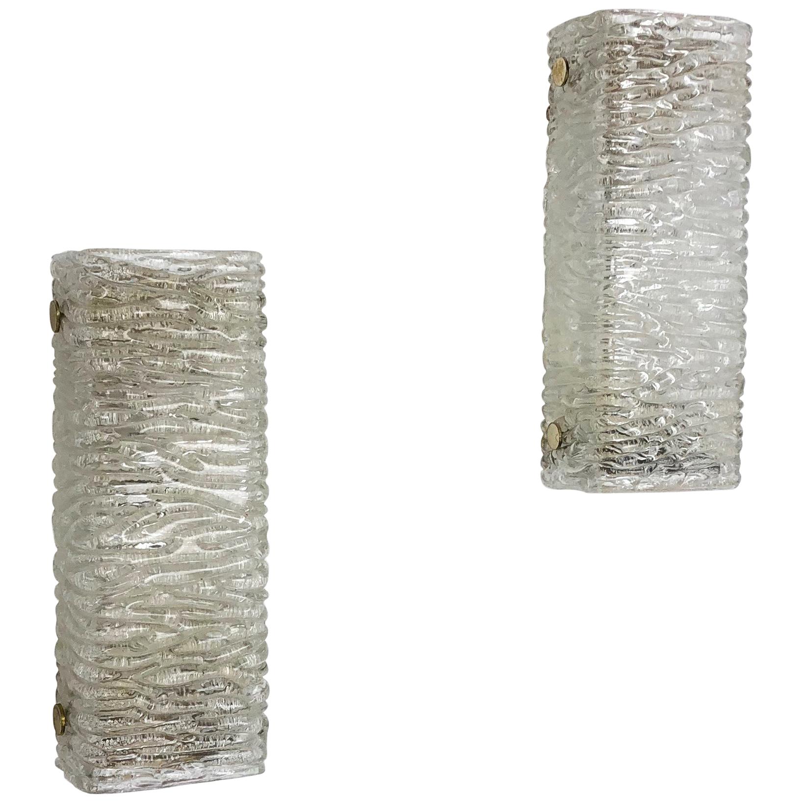 Set of 2 Vintage 1960s Ice Glass Metal Wall Light by Kaiser Leuchten, Germany