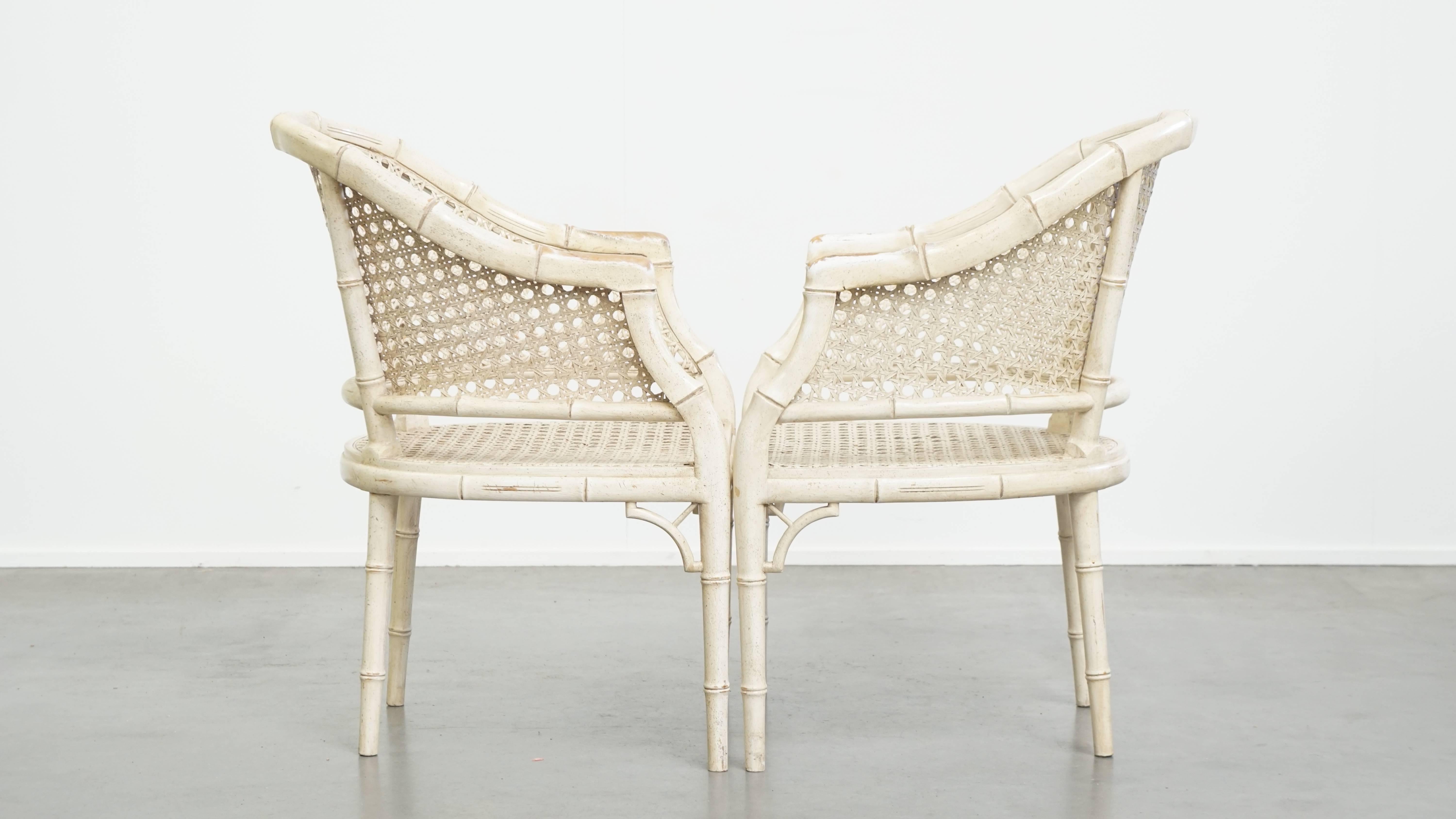 Classical Roman Set of 2 Vintage 1970s Chairs Made of Rattan and Bamboo For Sale
