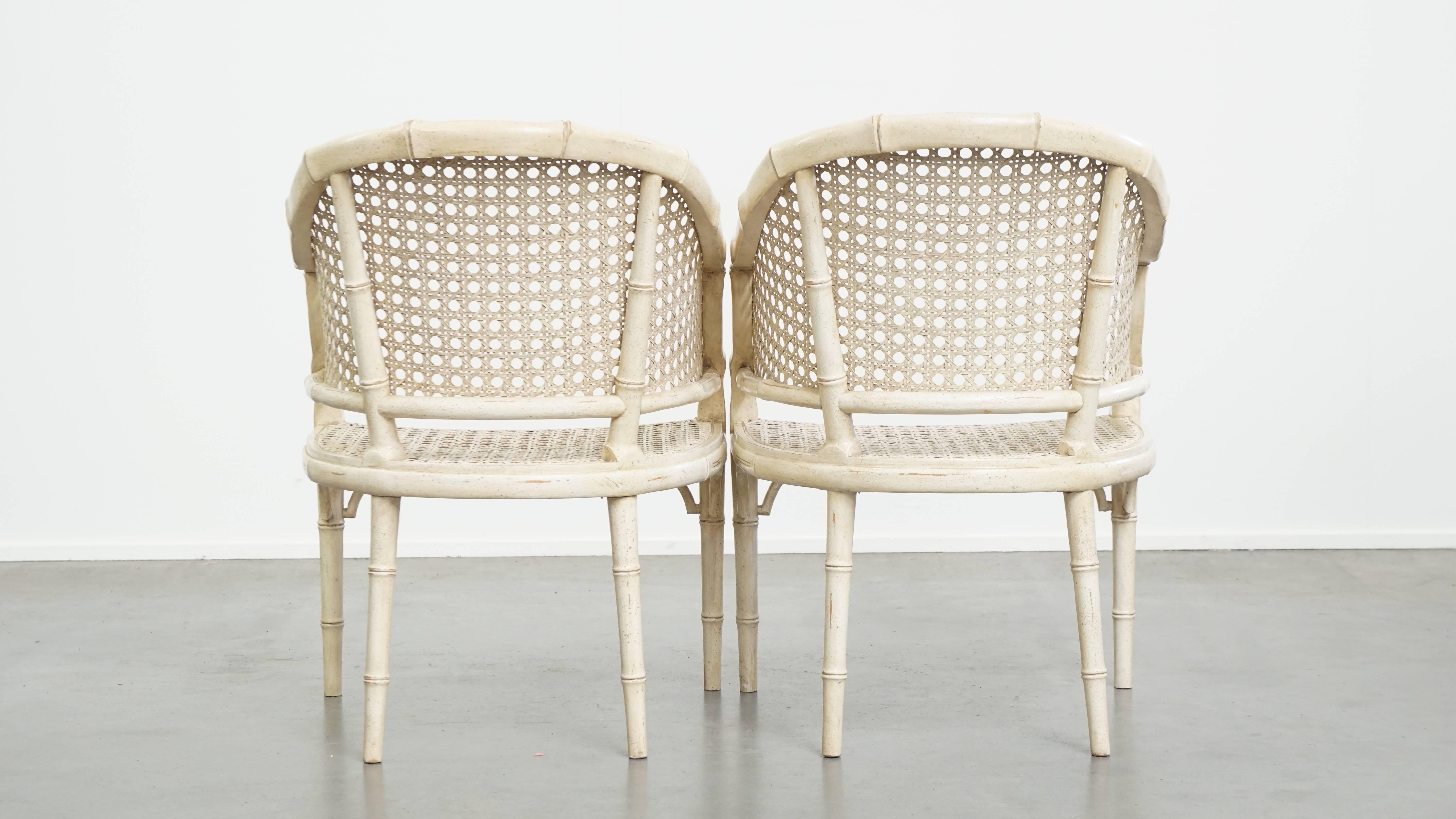 Hand-Crafted Set of 2 Vintage 1970s Chairs Made of Rattan and Bamboo For Sale