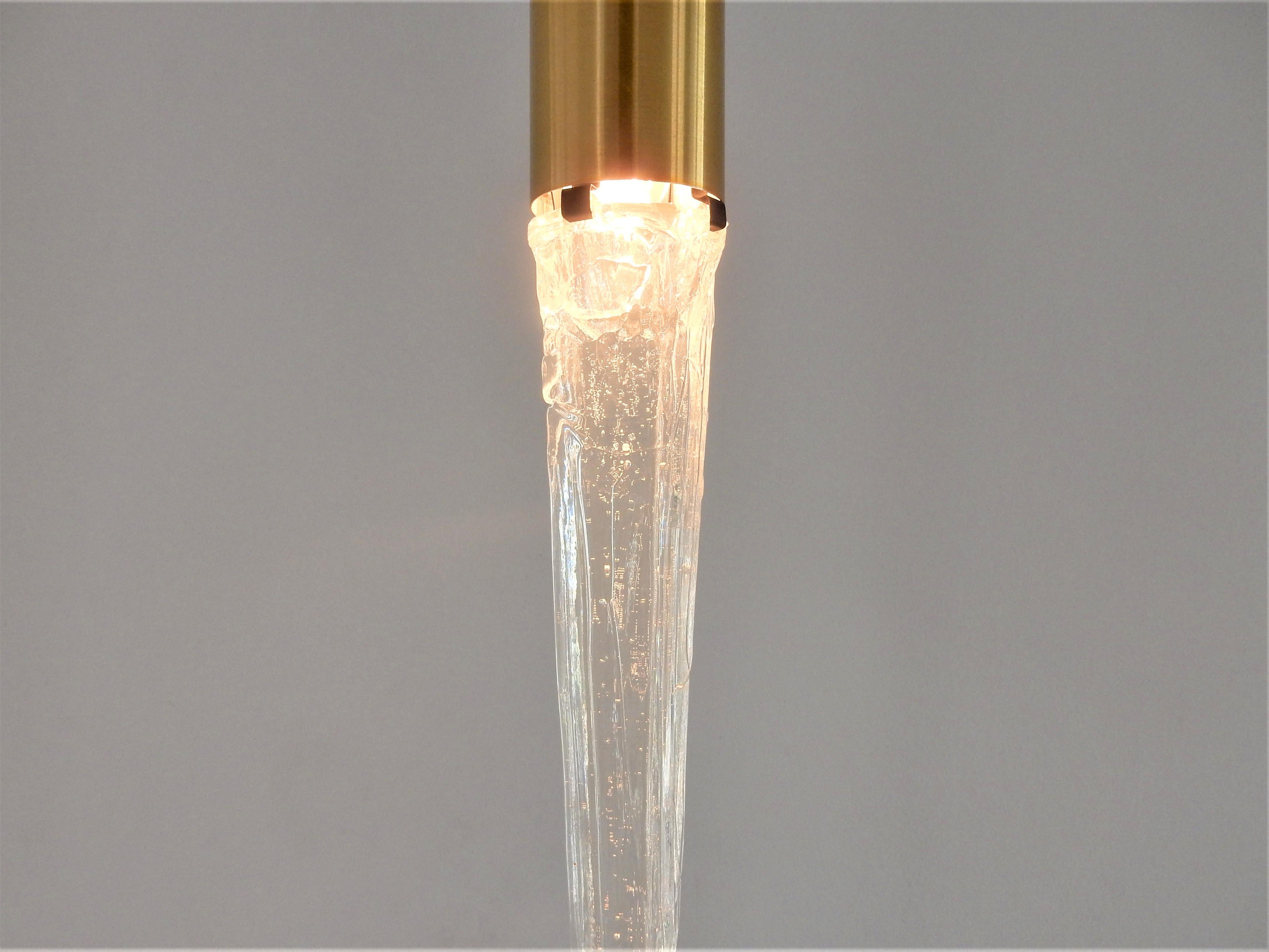 Mid-Century Modern Set of 2 Vintage Acrylic and Brass Icicle Pendant Lamp, Denmark For Sale
