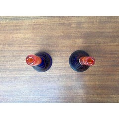 Set of 2 Vintage Art Glass Candleholders