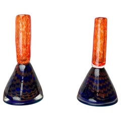 Juego de 2 portavelas de vidrio artístico vintage