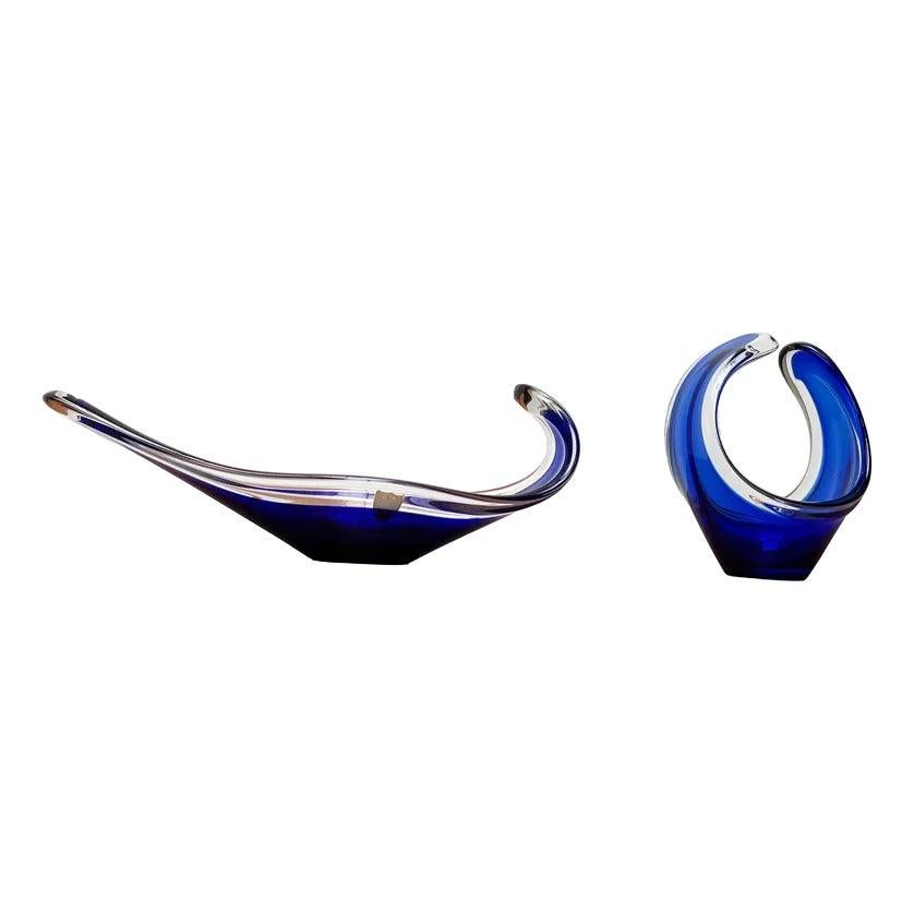 Set of 2 Vintage Art Glass Vase and Bowl from Bayel, France, 1970s