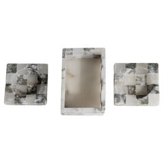 Set of 2 Vintage Ashtrays and Cigarette Box with Grey White Checkered, 1970s