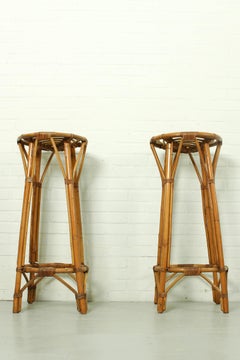 Set of 2 Vintage Bar Stool in Rattan and Bamboo, 1960s