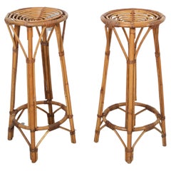 Set of 2 Vintage Bar Stool in Rattan and Bamboo, 1960s