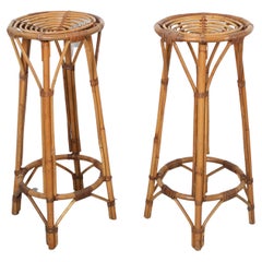 Set di 2 sgabelli da bar vintage in rattan e bambù, anni '60