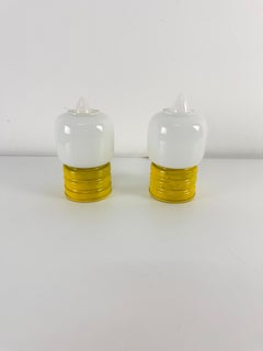 Set of 2 vintage Bedside Lamps in colored metal and opal glass, 1970s