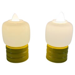 Set of 2 vintage Bedside Lamps in colored metal and opal glass, 1970s