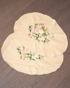 Set of 2 Vintage Beige Wool Embroidered Panels for Upholstery