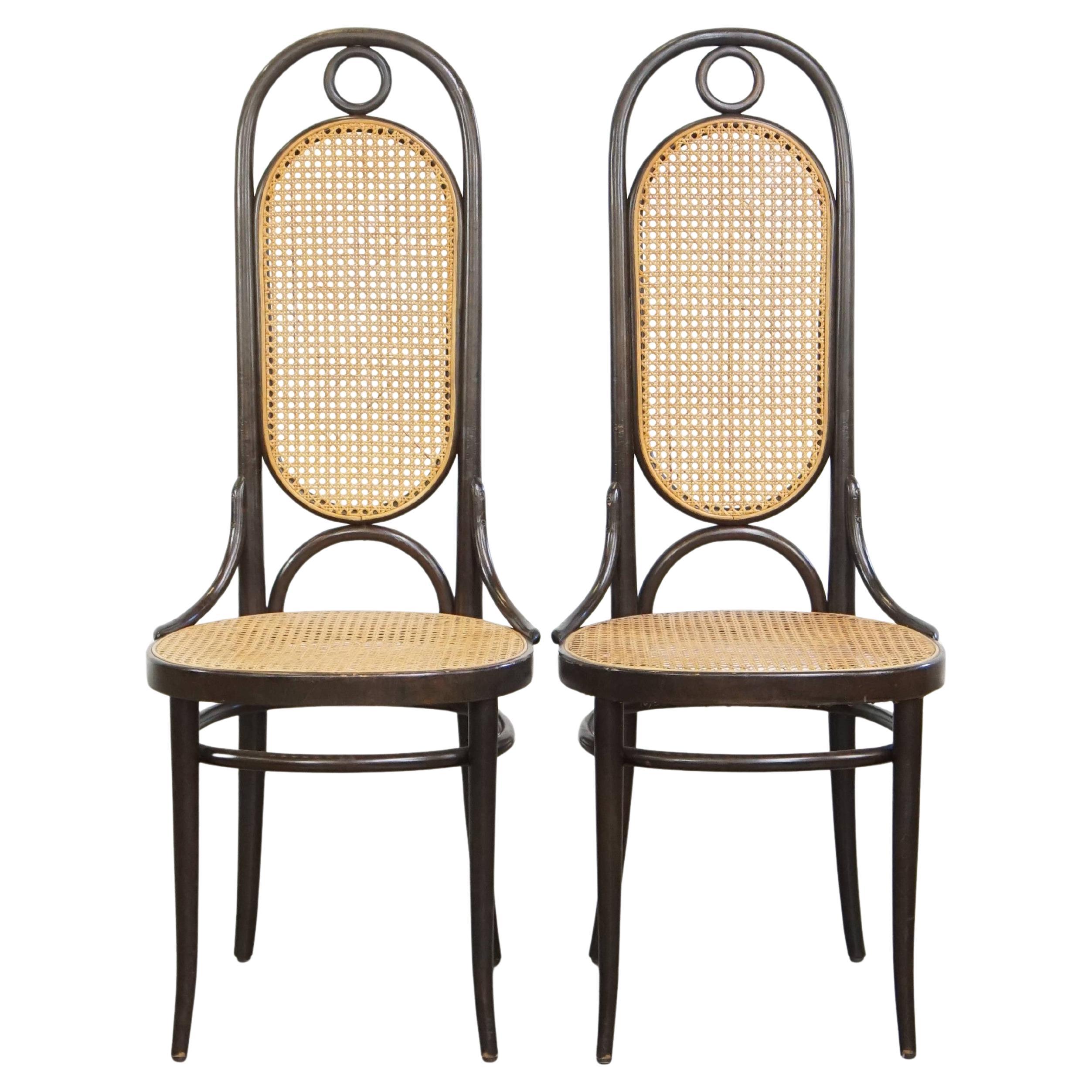 Set of 2 Vintage Bentwood "Long John" Thonet Design High Dining Chairs For Sale