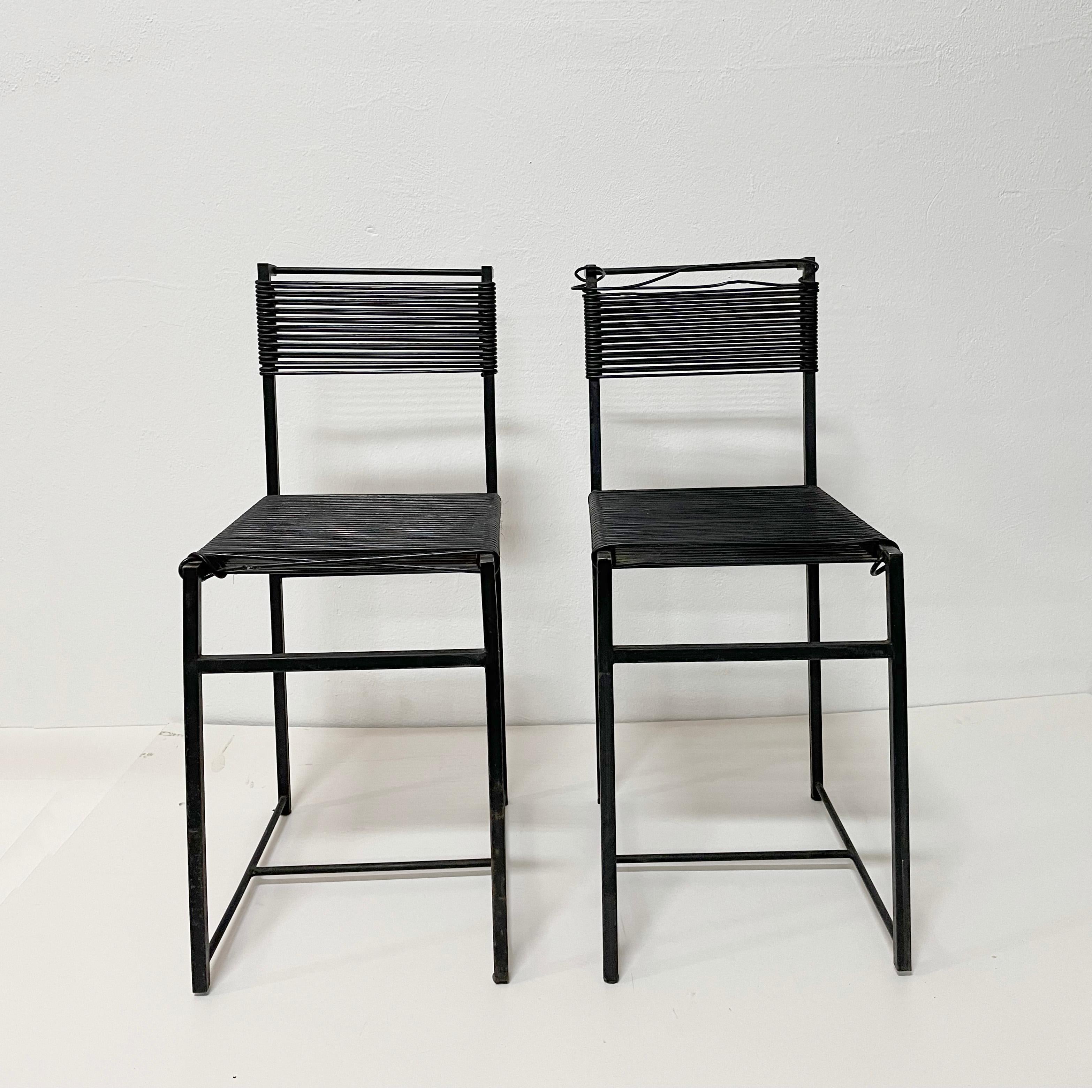 Post-Modern Set of 2 Vintage Black Spaghetti Chairs in Style of Giandomenico Belotti