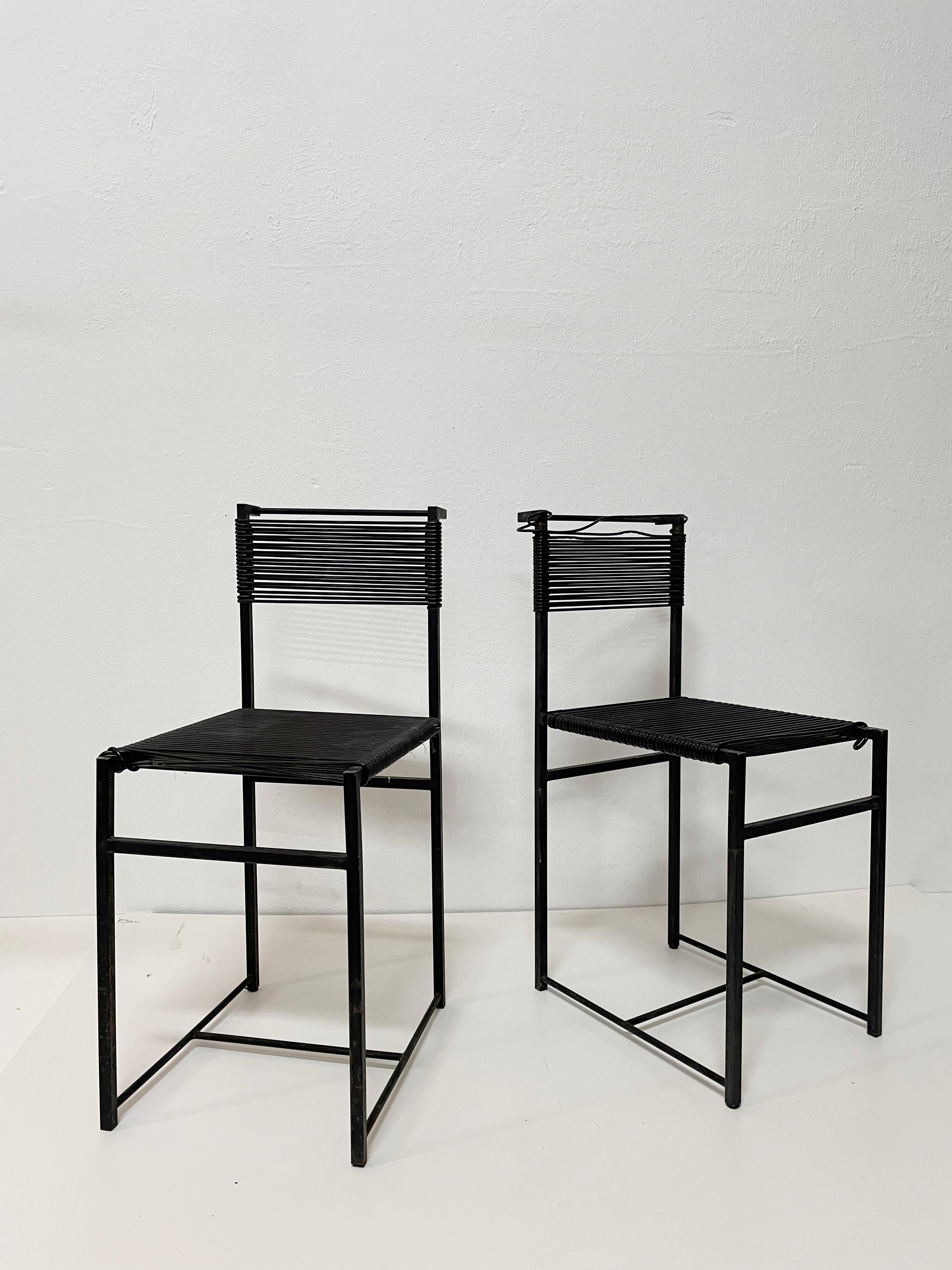 Italian Set of 2 Vintage Black Spaghetti Chairs in Style of Giandomenico Belotti