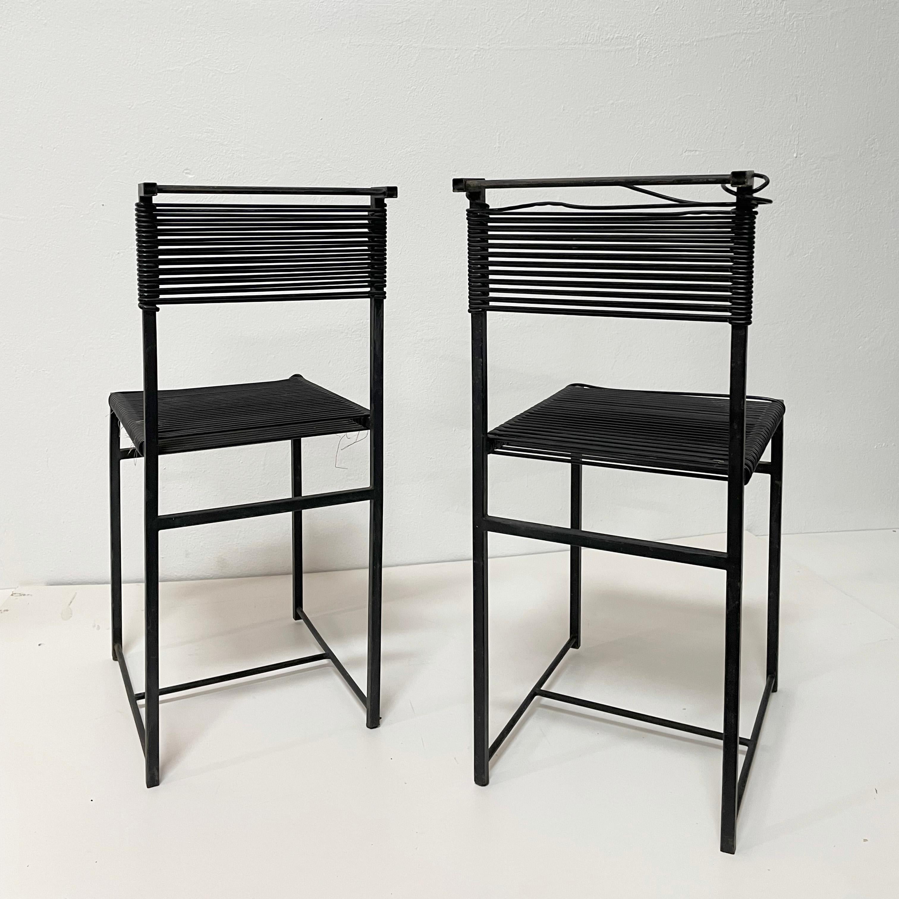 Steel Set of 2 Vintage Black Spaghetti Chairs in Style of Giandomenico Belotti