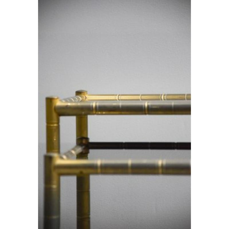French Set of 2 Vintage Brass-Plated Coffee Tables in Bamboo, 1970s For Sale