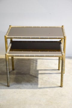 Set of 2 Vintage Brass-Plated Coffee Tables in Bamboo, 1970s