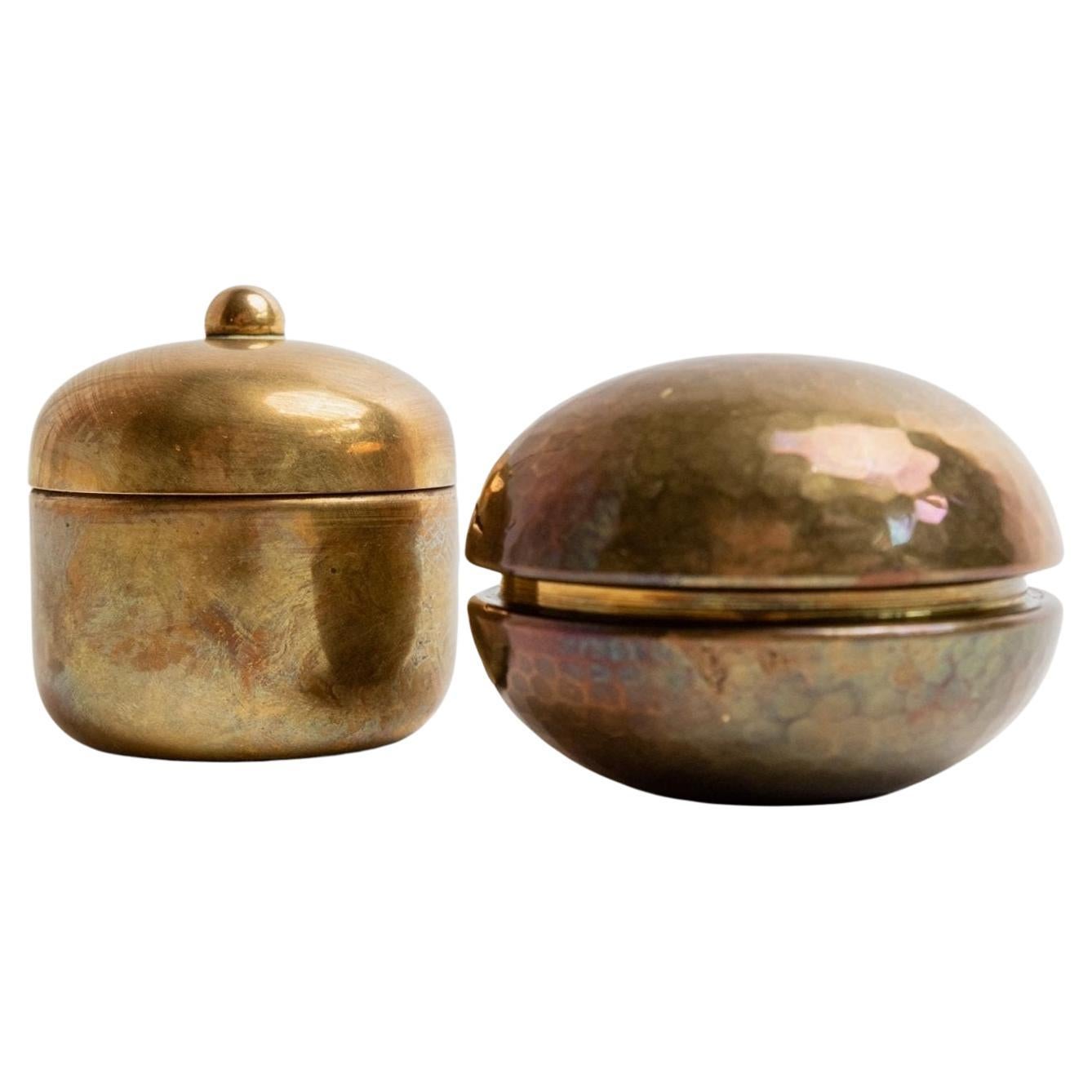 Set di 2 barattoli d
ottone vintage con coperchio Italia, anni 
50