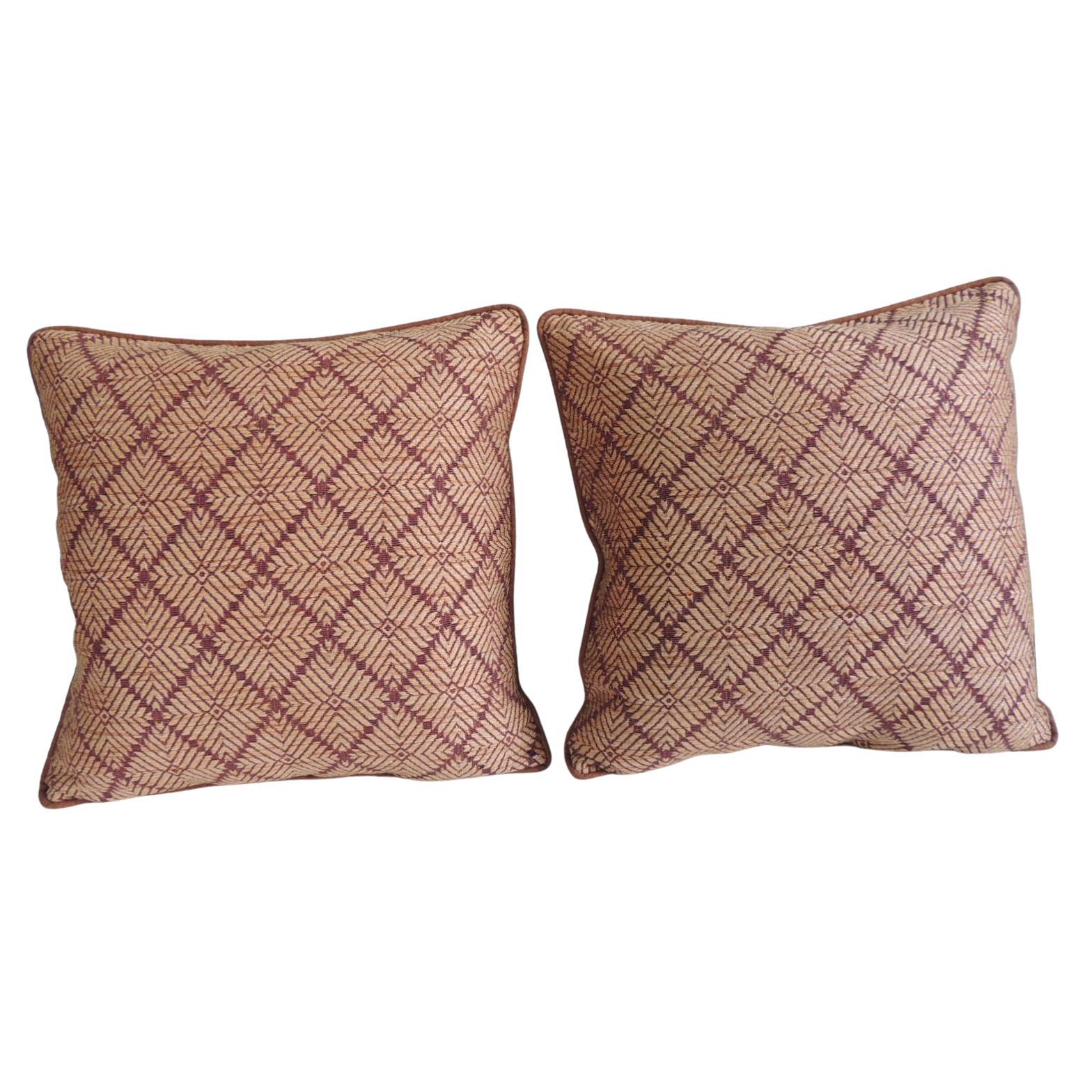 Set of (2) Vintage Brown Woven African Square Decorative Pillows