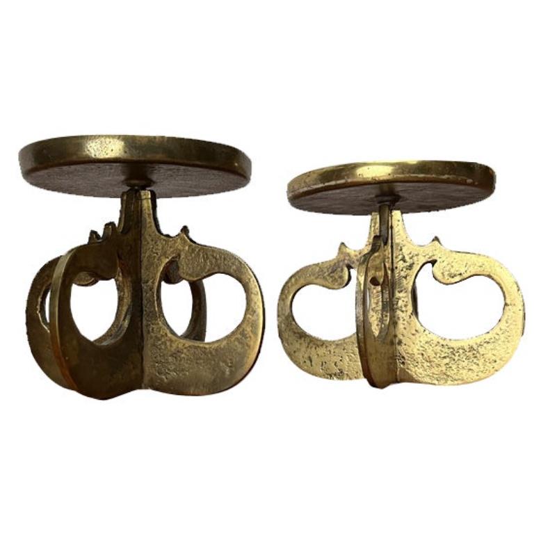 Set of 2 Vintage Brutalist Metal Candleholders, 1970s