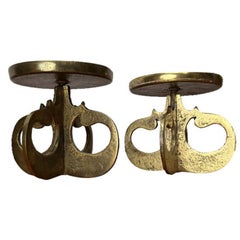 Set of 2 Vintage Brutalist Metal Candleholders, 1970s