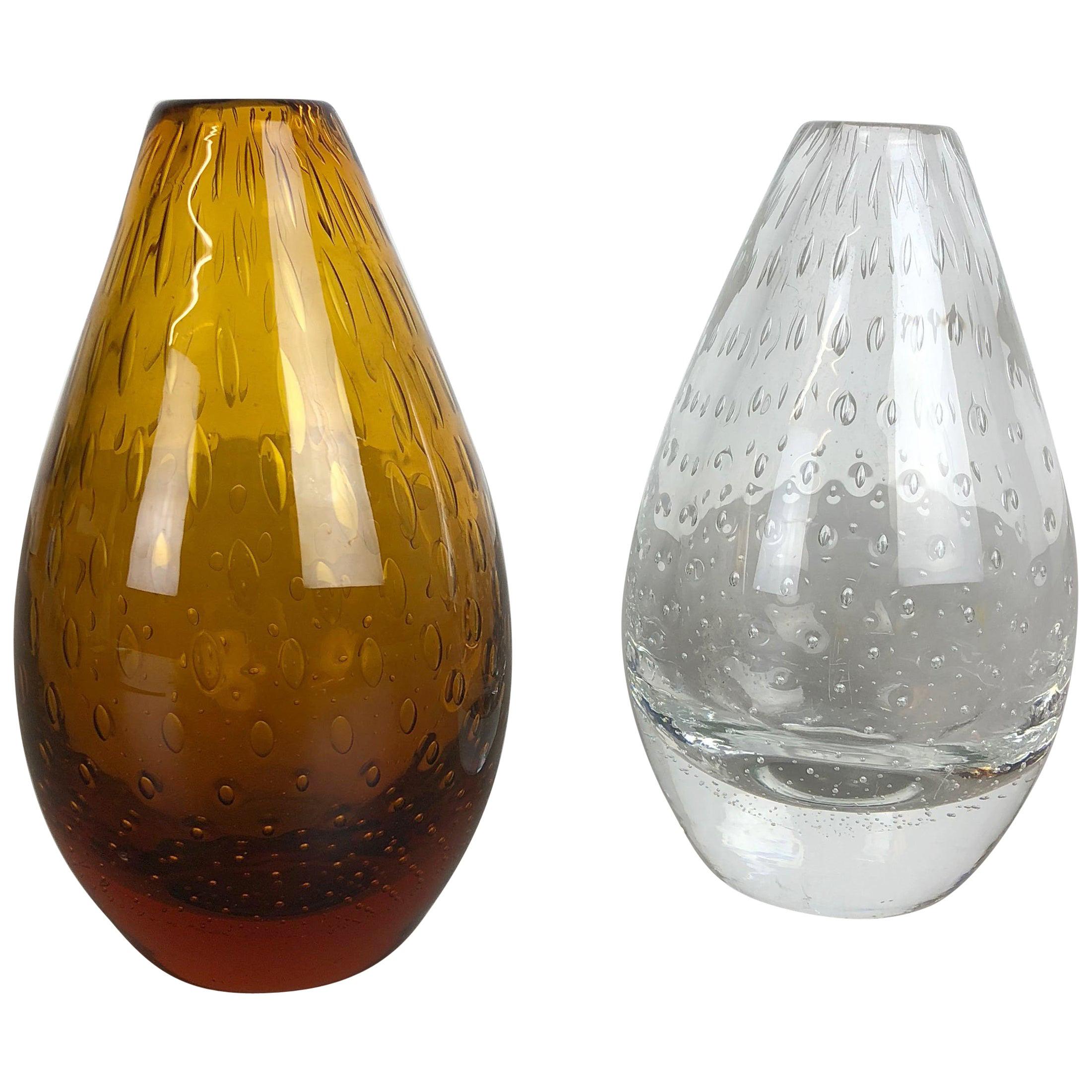 Set of 2 Vintage Bubble Glass Vase by Hirschberg, Germany, 1970s For Sale