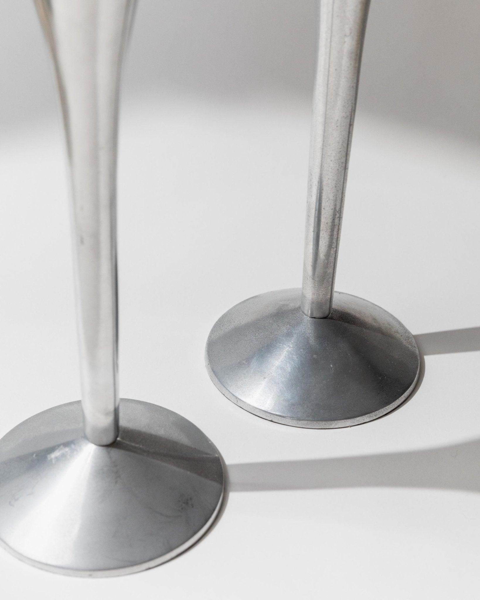 Set di 2 portacandele d'epoca in acciaio inossidabile, A Space Age, anni '70 in vendita 1