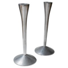 Set of 2 Vintage Candle Holders Stainless Steel Space Age, 1970s
