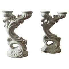 Set of 2 Vintage Candlesticks Fine Ceramic, Italy, 1930s