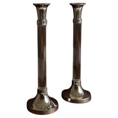Set of 2 Vintage Candlesticks in Acrylic Glass and Chrome-plated Metal, 1970s