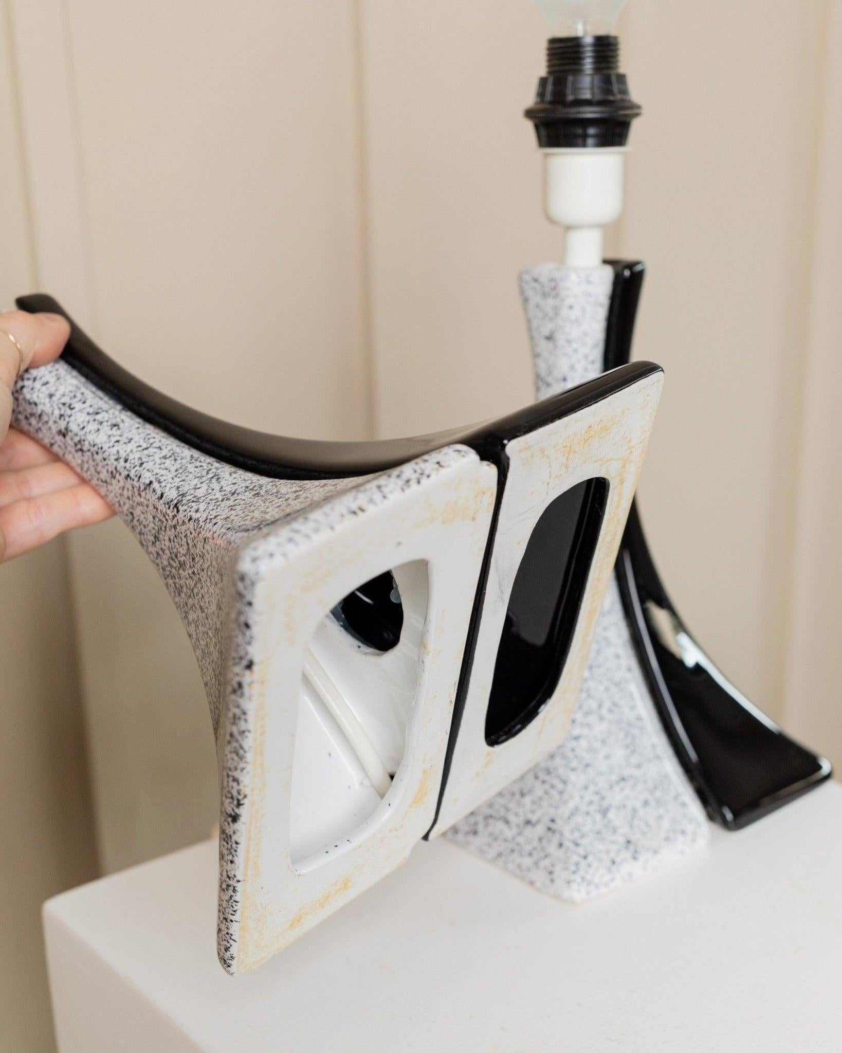 Juego de 2 lámparas de cerámica vintage - Blanco y negro, años 80 en venta 4