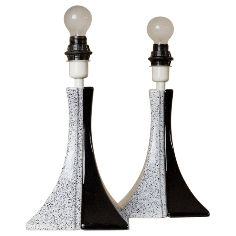 Juego de 2 lámparas de cerámica vintage - Blanco y negro, años 80