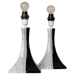 Set of 2 Vintage Ceramic Lamps – Black and White, 1980s