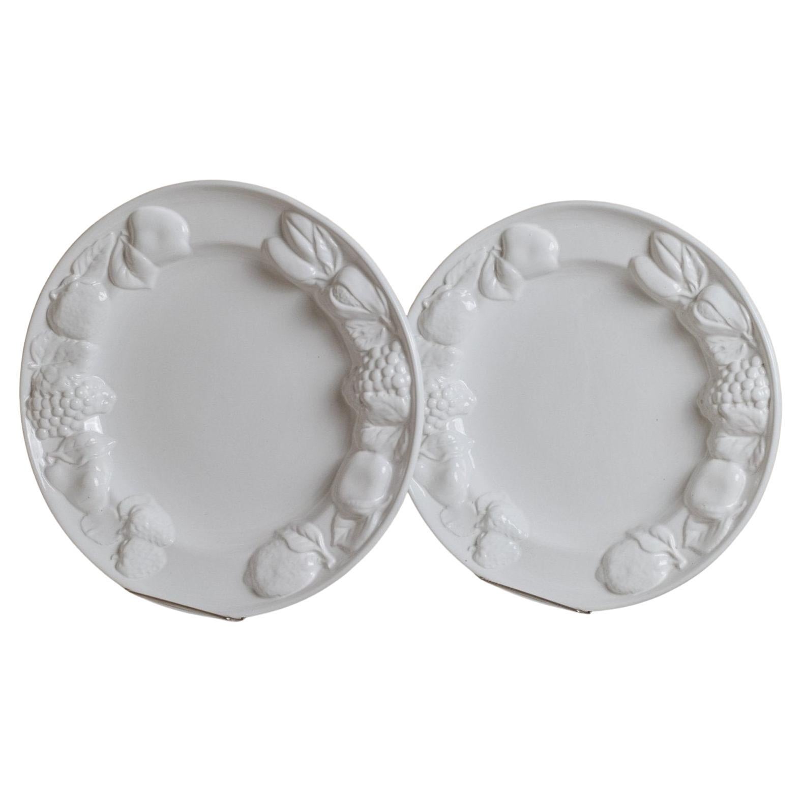 Ensemble de 2 assiettes en céramique vintage, émail blanc, Italie, années 1980