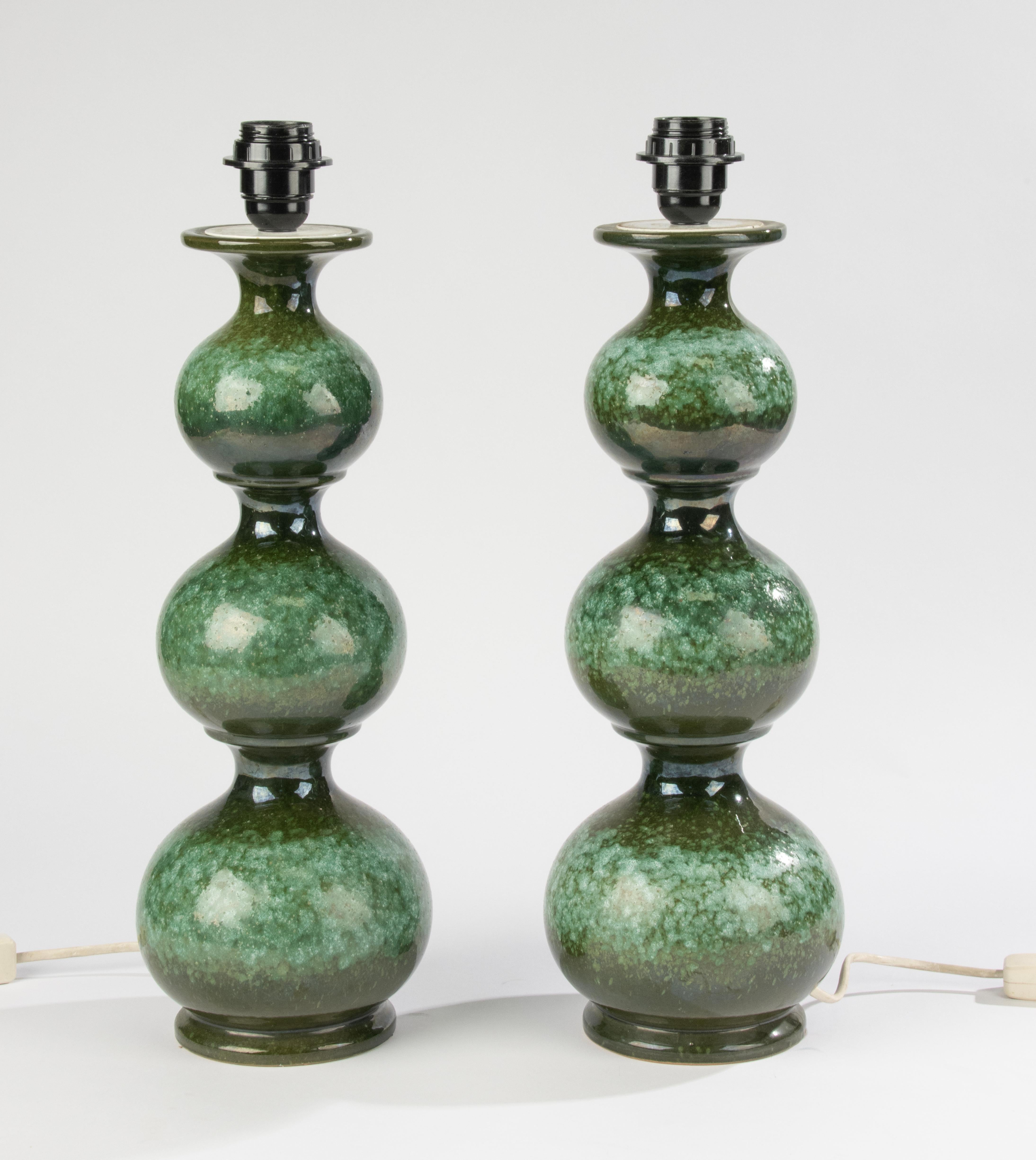 German Set of 2 Vintage Ceramic Table Lamps - Kaiser Leuchten - Bubble Lamp For Sale