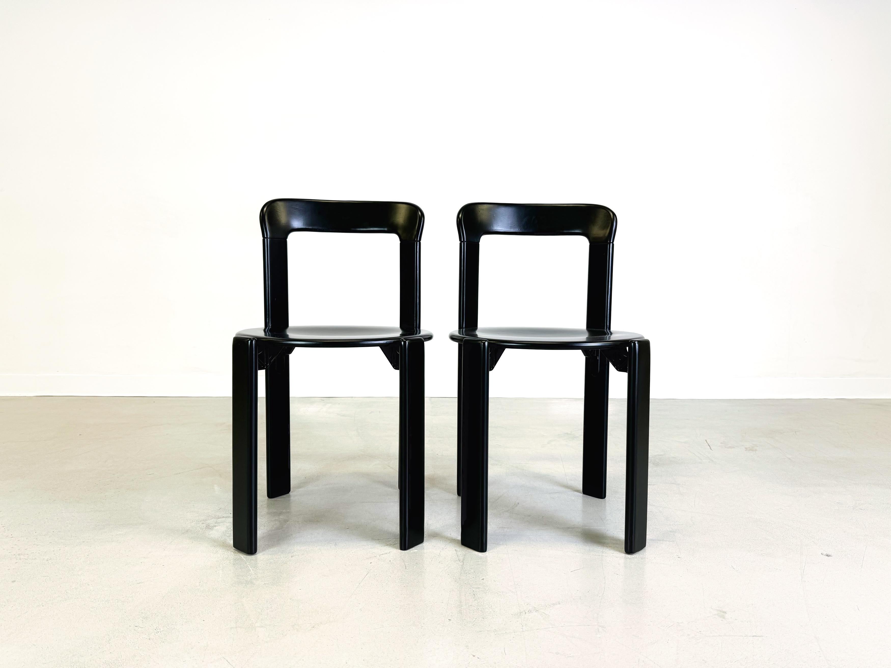 Satz von 2 Vintage-Stühlen Bruno Rey schwarz Kusch & Co 1970er Jahre Design neu lackiert (Moderne der Mitte des Jahrhunderts) im Angebot