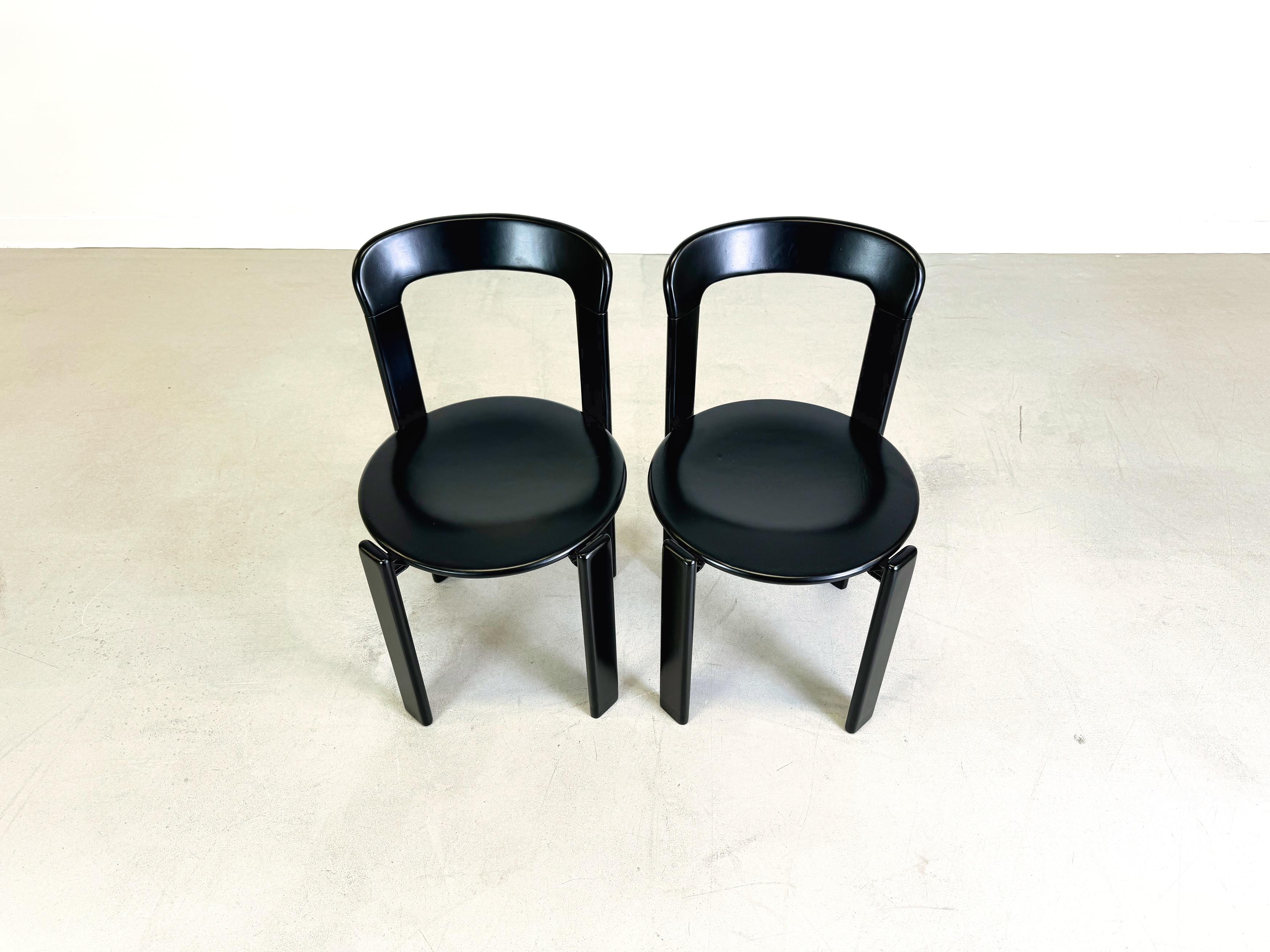 Satz von 2 Vintage-Stühlen Bruno Rey schwarz Kusch & Co 1970er Jahre Design neu lackiert (Lackiert) im Angebot