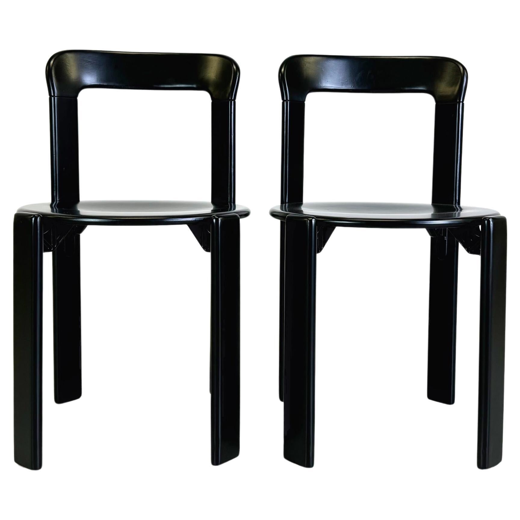 Set of 2 vintage chairs Bruno Rey black Kusch & Co 1970s design new lacquered