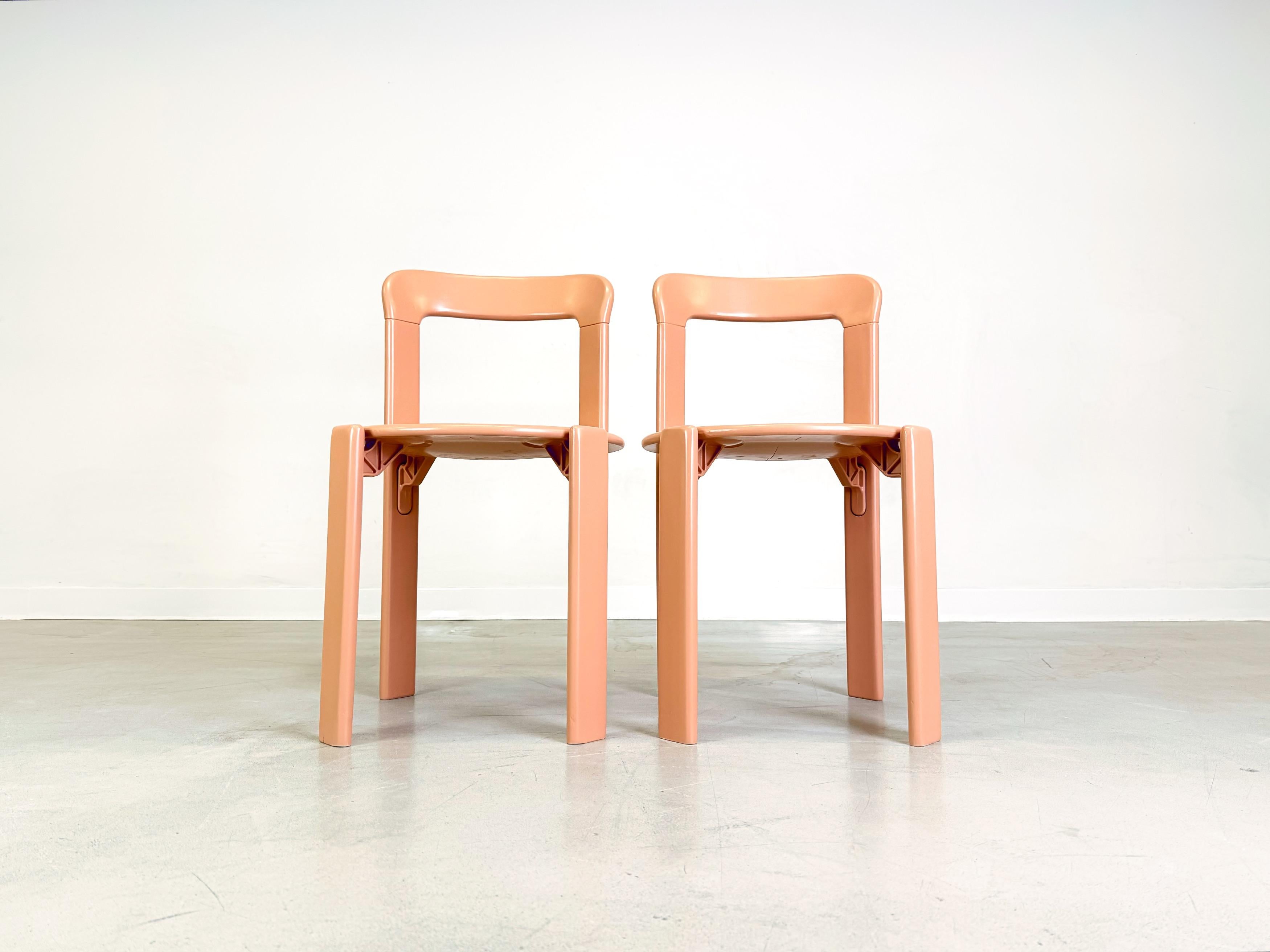 Satz von 2 Vintage-Stühlen Bruno Rey Kusch & Co Beigerot 1970er Jahre Design Neu lackiert (Schweizerisch) im Angebot