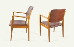 Vintage Italian Chairs Set of 2, Mahogany Wood & Leather, 1950s Design