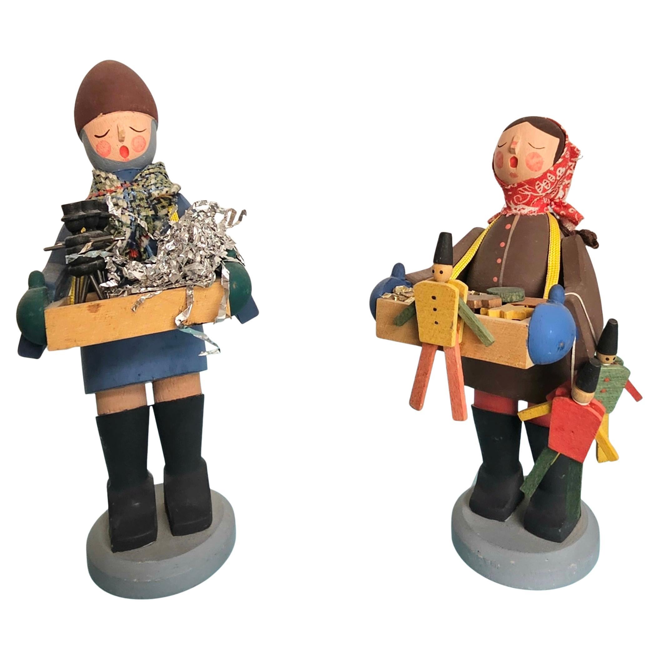 Set of 2 Vintage Christmas Figures Wood Erzgebirge Germany
