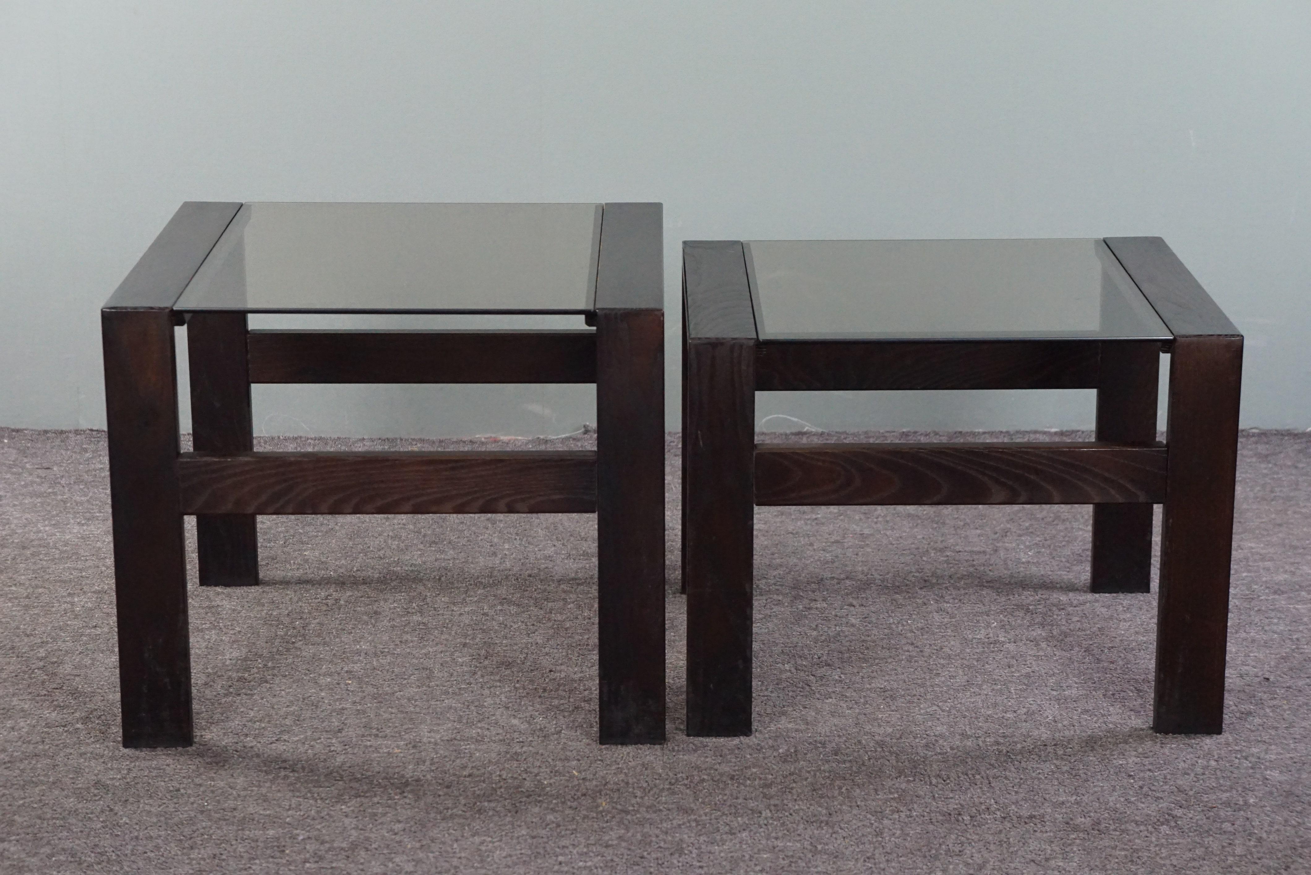 Late 20th Century Set of 2 vintage coffee tables or side tables from the 1970s, made of wood and g For Sale