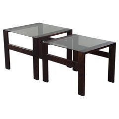 Set of 2 Used coffee tables or side tables from the 1970s, made of wood and g
