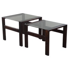 Set of 2 vintage coffee tables or side tables from the 1970s, made of wood and g