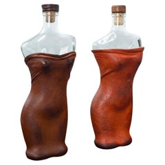 Set di 2 bottiglie da liquore vintage, francese, in vetro, vaso da vino, forma femminile