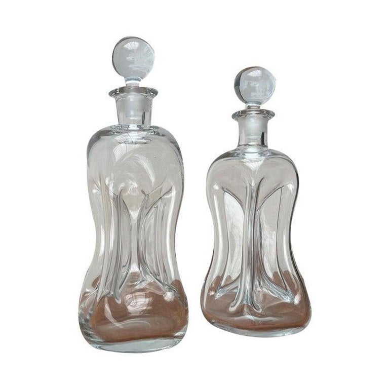 Set of 2 Vintage Danish Kluk Kluk Bottles in Glass from Holmegaard, 1970s