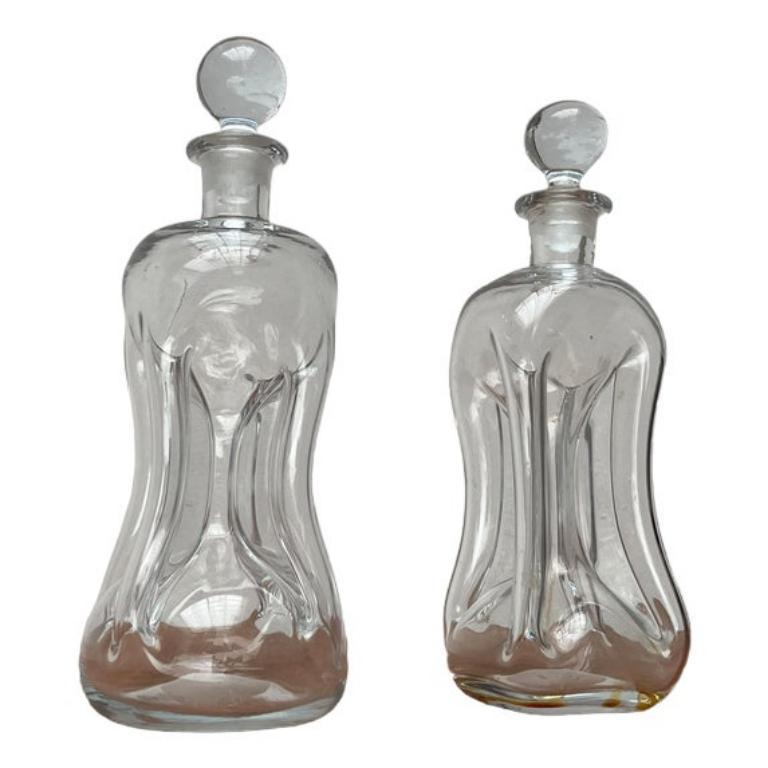 Ensemble de 2 bouteilles danoises Kluk en verre de Holmegaard 1970