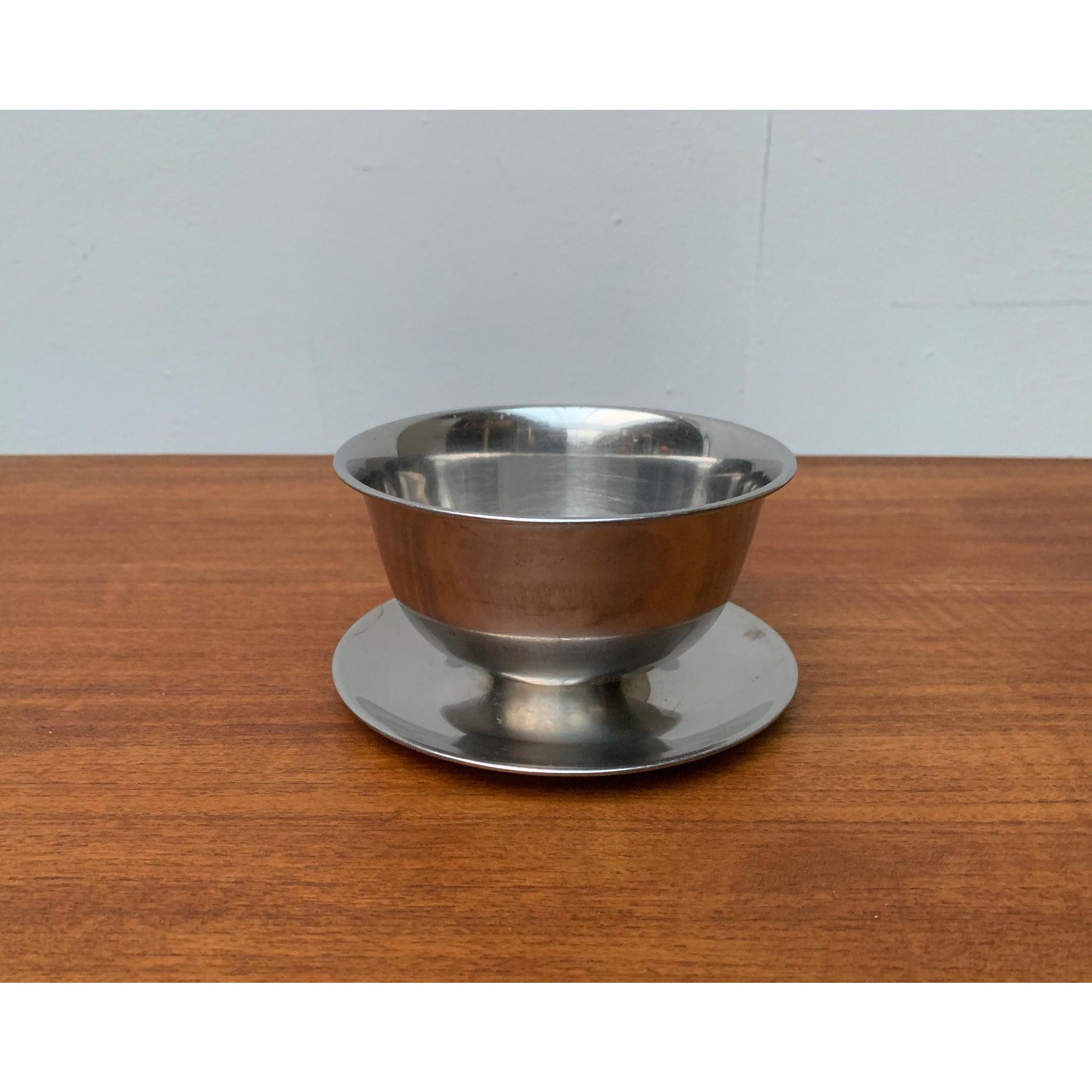 Ensemble de 2 assiettes et bol danois vintage en acier inoxydable et teck en vente 5